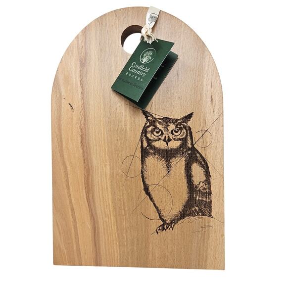 NEW Caulfield Country Boards 14x9.5 Cutting Owl Hardwood Farmhouse Etched Irish - Picture 1 of 7